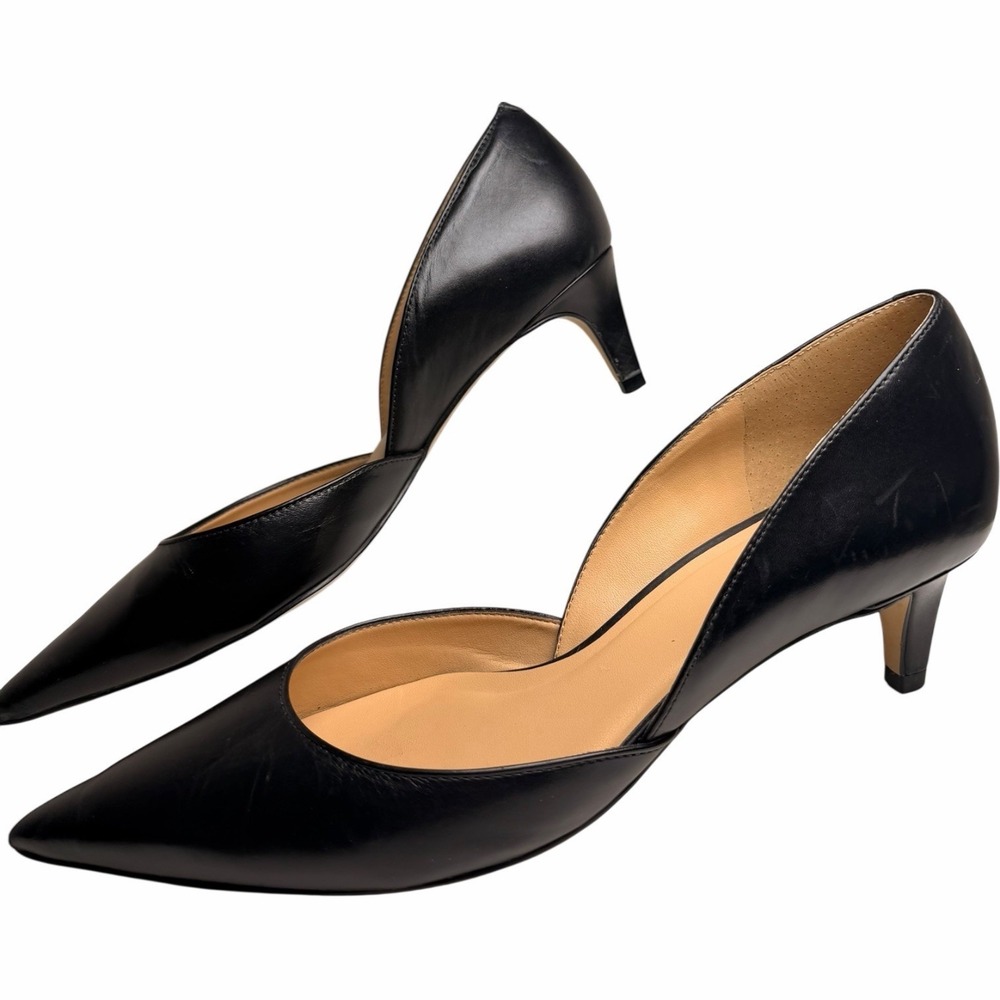 Talbots Black Leather D’Orsay Kitten Heel Pumps 8.5 AA Narrow - Picture 2 of 13